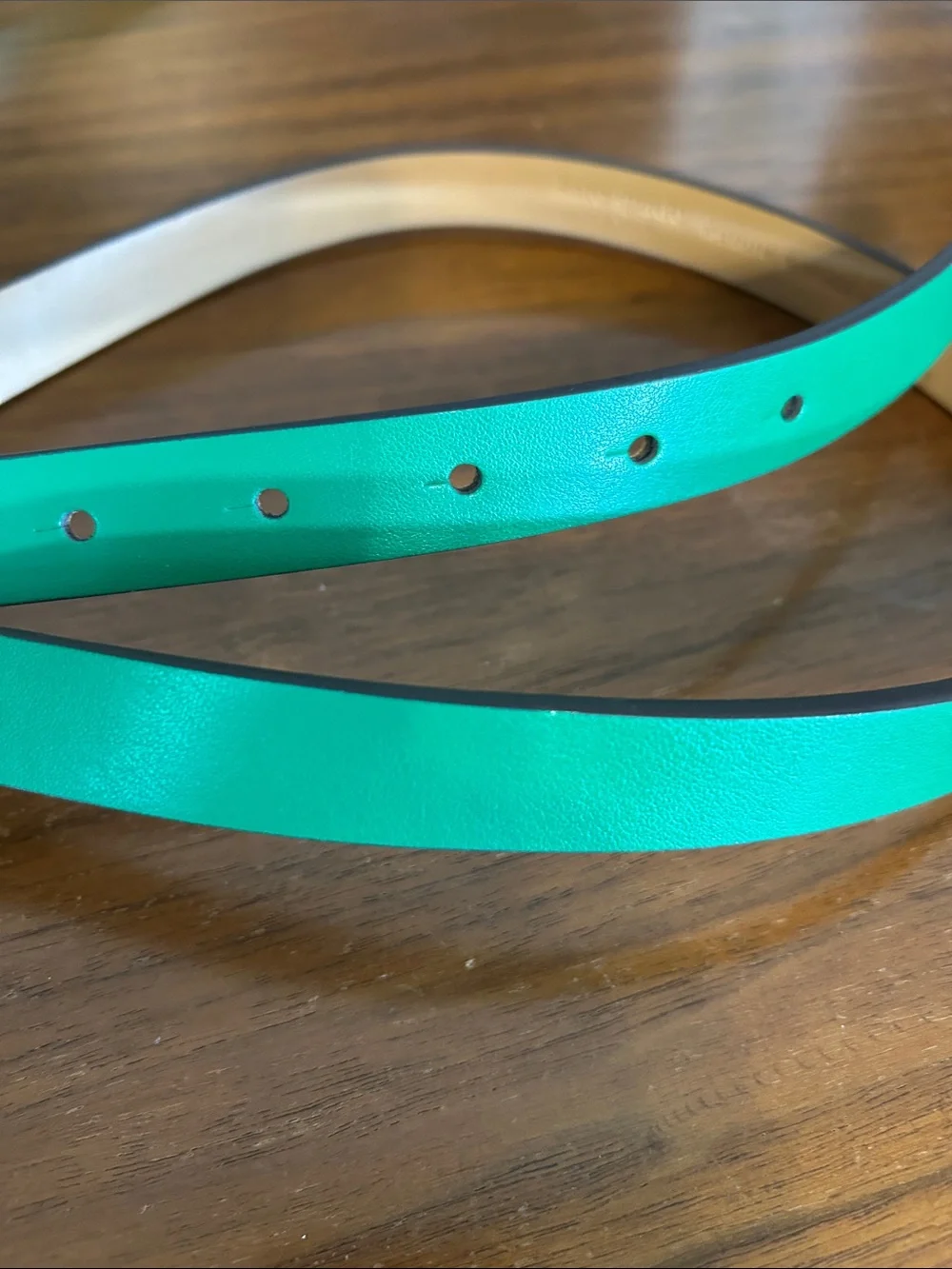 kate spade teal slim leather belt with black logo buckle